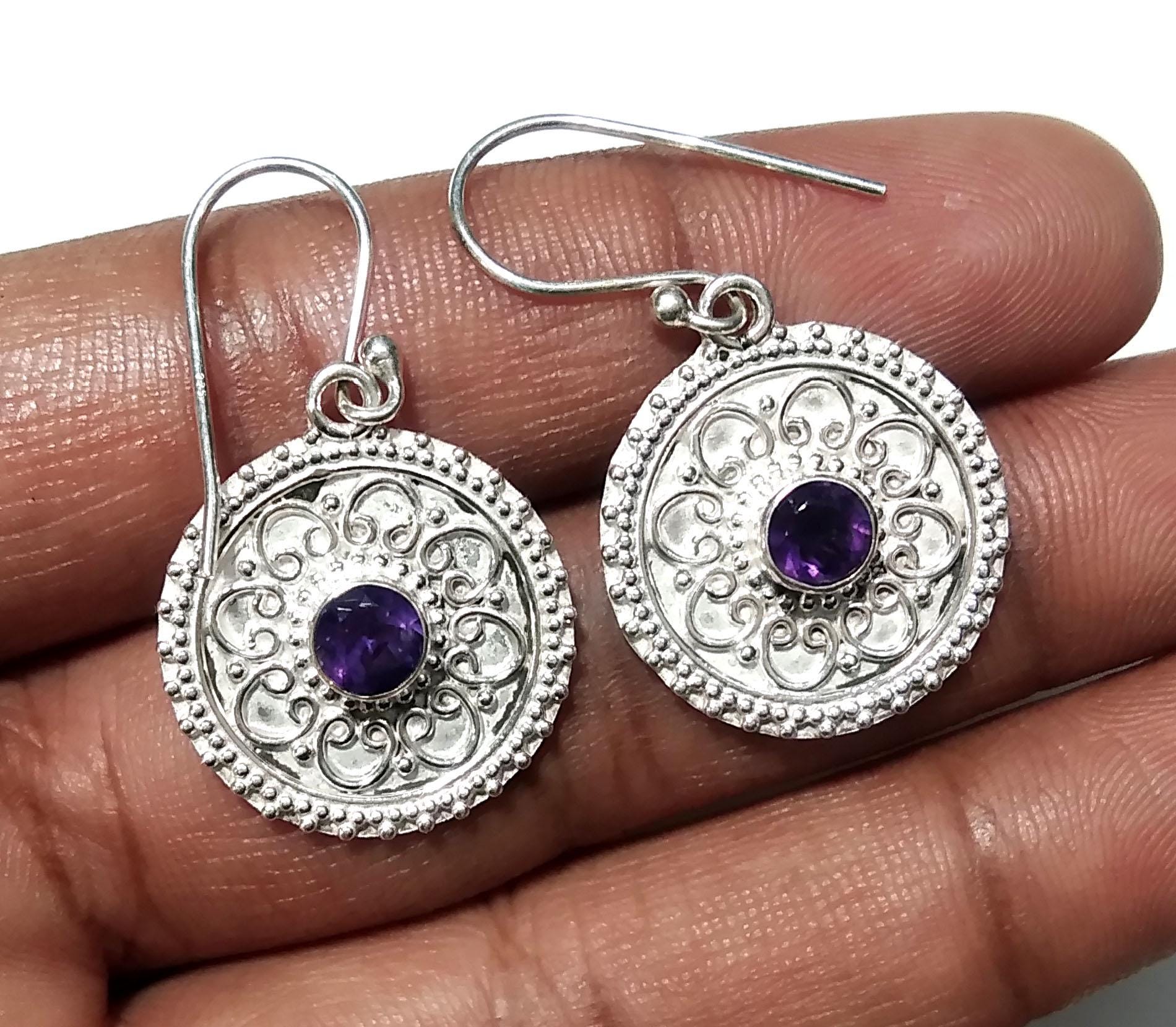 925 Starling Silver Earring, Very Beautiful Nice Earring, Fine Silver Earring, Natural Gemstone Amethyst Earring, For Girls & Women Earring.